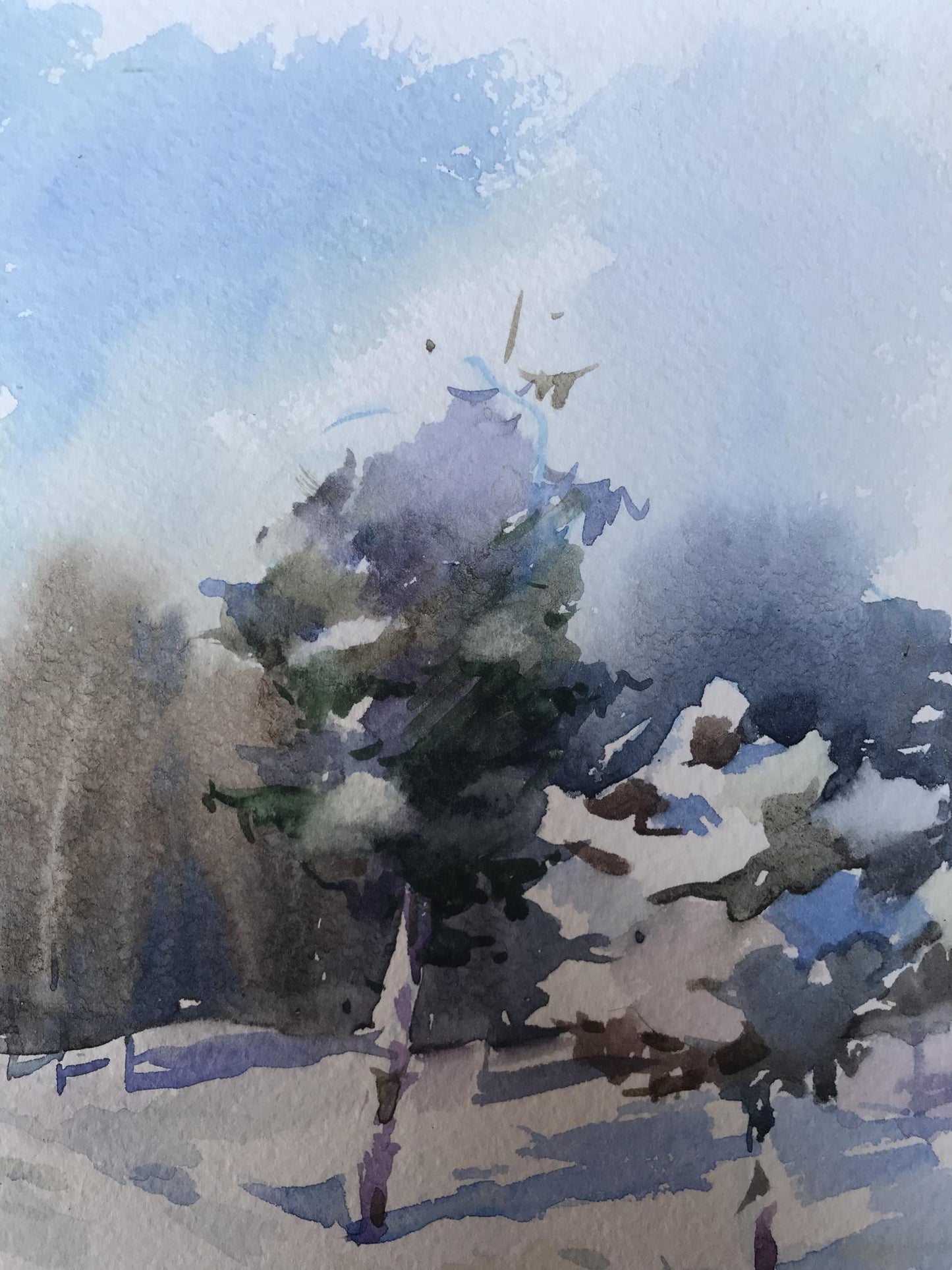 Watercolor painting Winter landscape Unknown artist