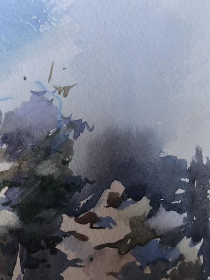 Watercolor painting Winter landscape Unknown artist