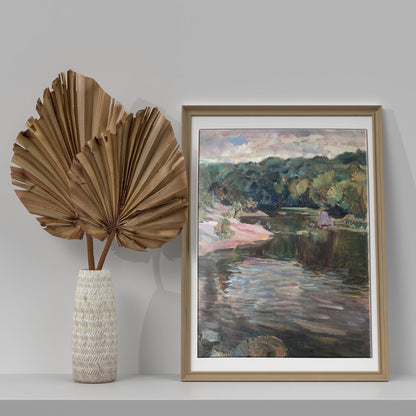 Oil painting River in the forest Unknown artist