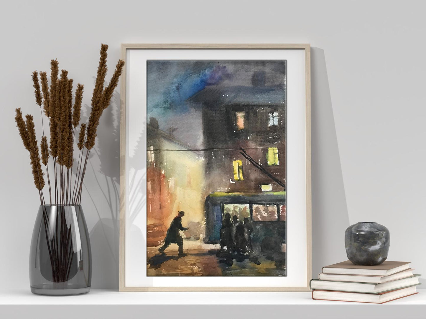 Watercolor painting Night city 