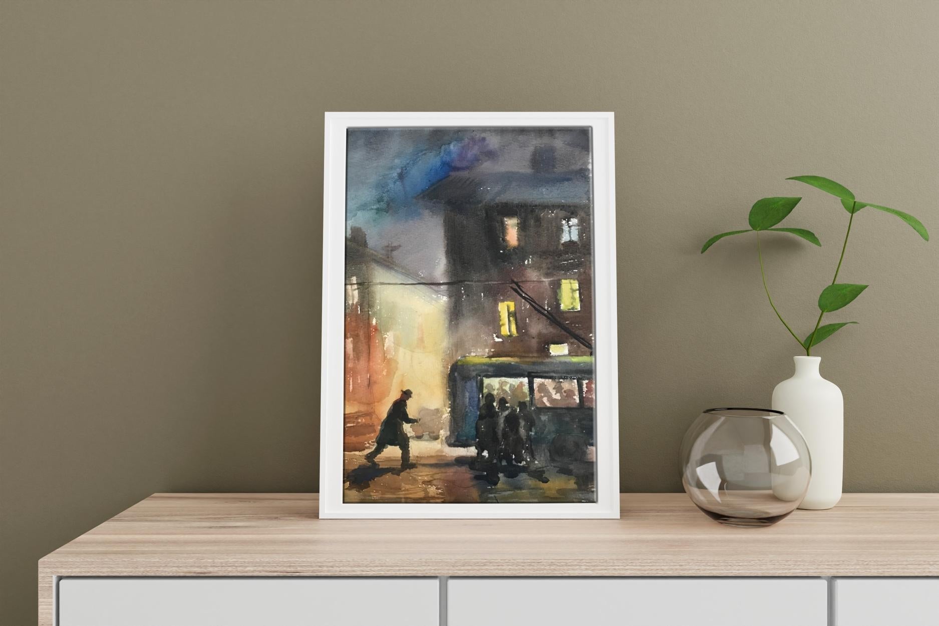 Watercolor painting Night Cityscape