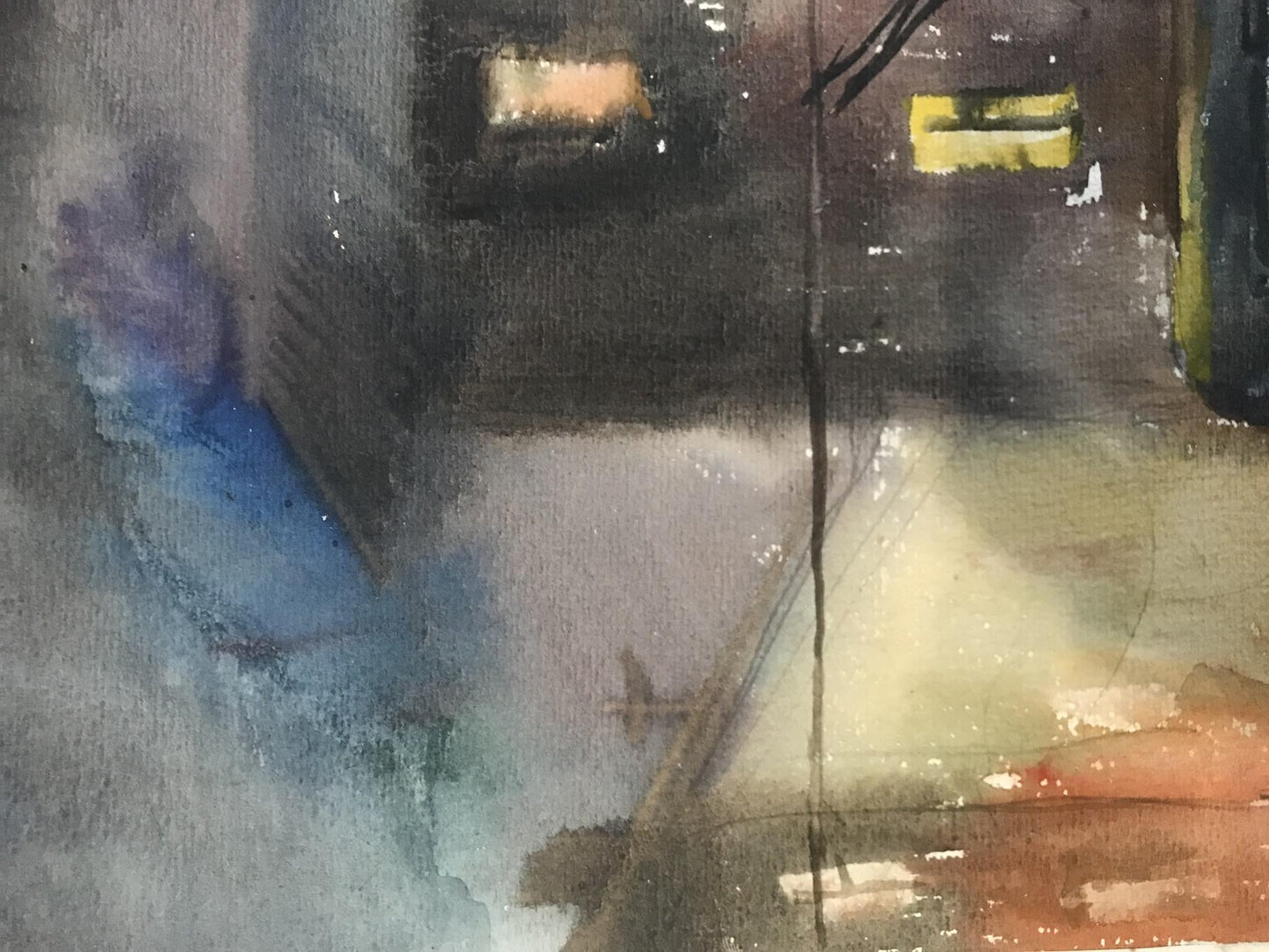 Watercolor painting Night Urban landscape  