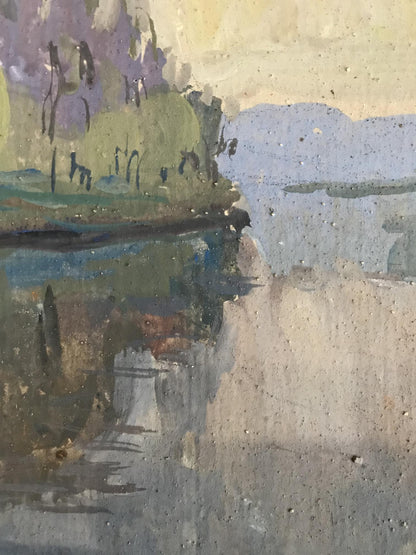 Tempera painting Park by the river Unknown artist