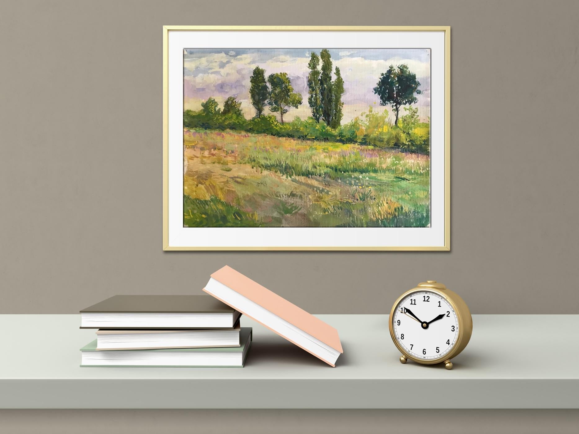 Tempera painting fields Nature Landscape 