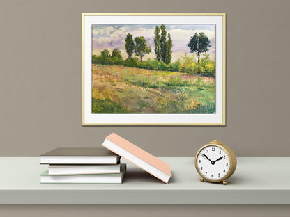 Tempera painting fields Nature Landscape 