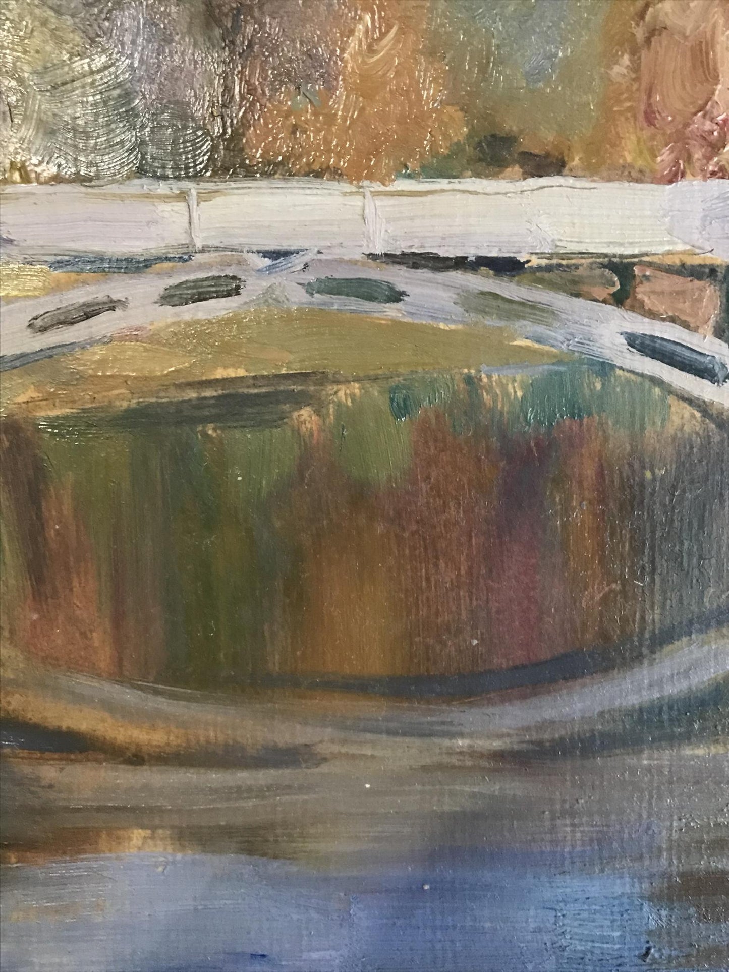 The oil painting offers a timeless depiction of a bridge, evoking a sense of wonder and curiosity