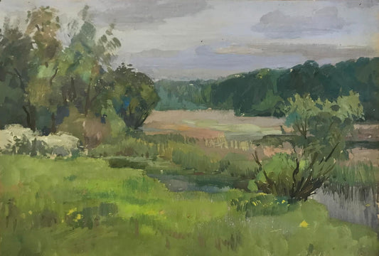 Tempera painting Spring landscape Myshurovsky Victor