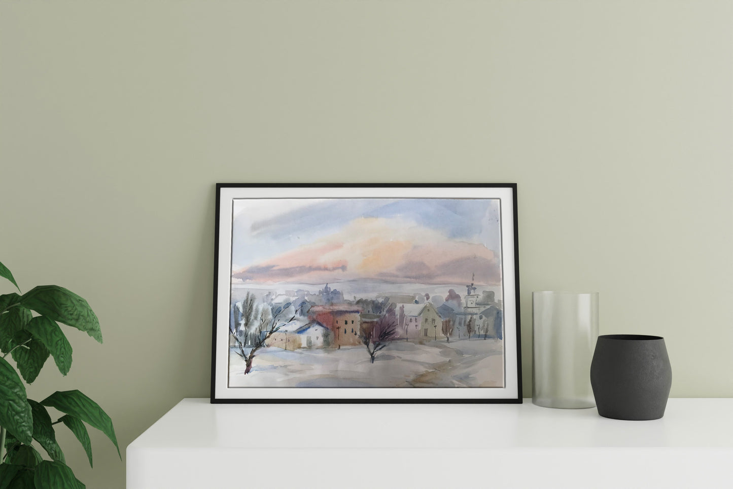 Watercolor painting Winter in the city Unknown artist