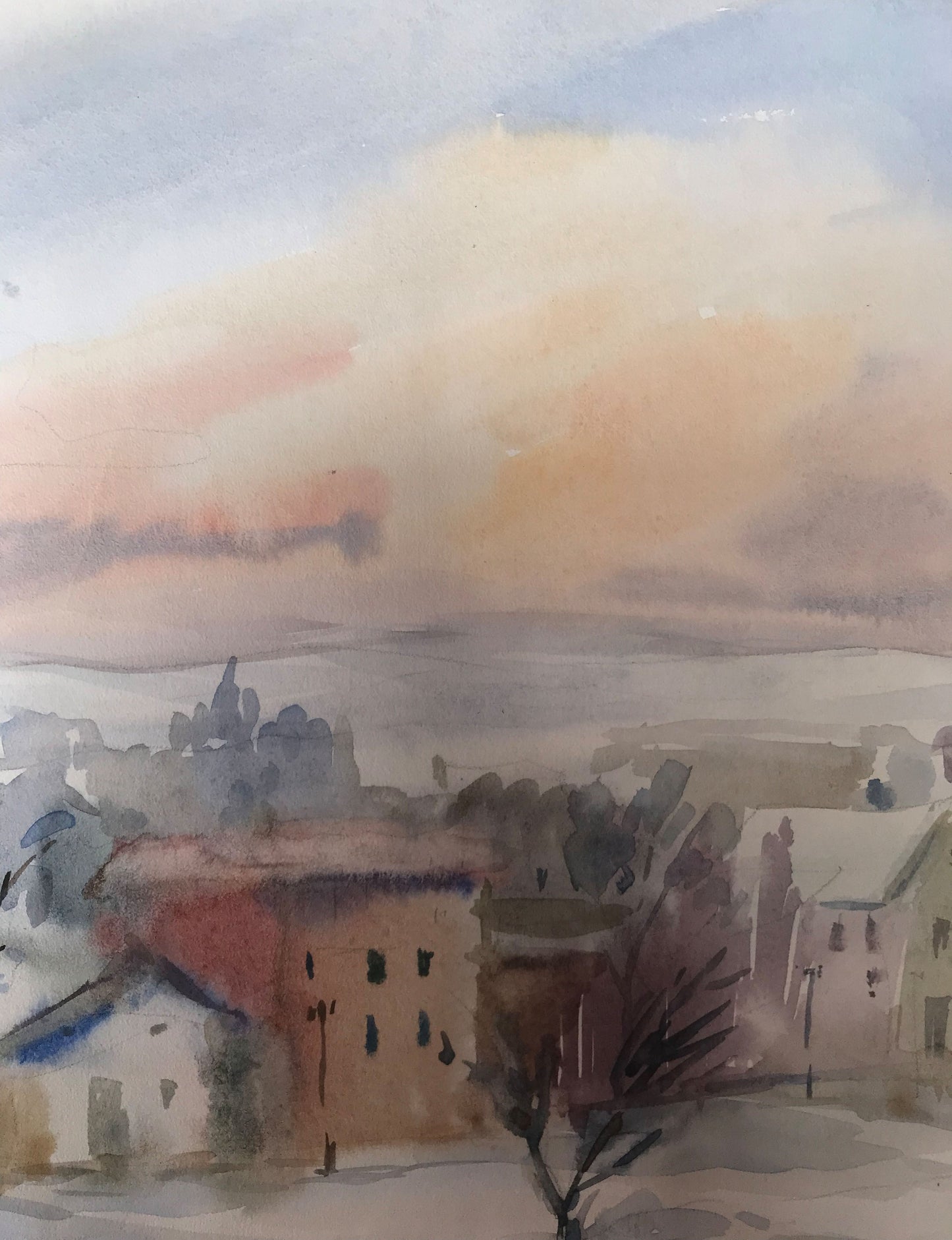 Watercolor painting Winter in the city Unknown artist