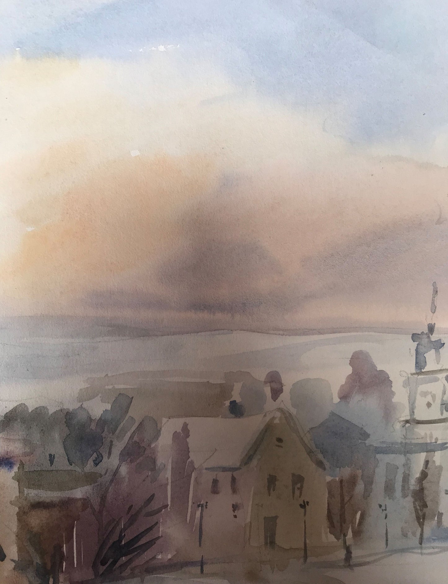 Watercolor painting Winter in the city Unknown artist