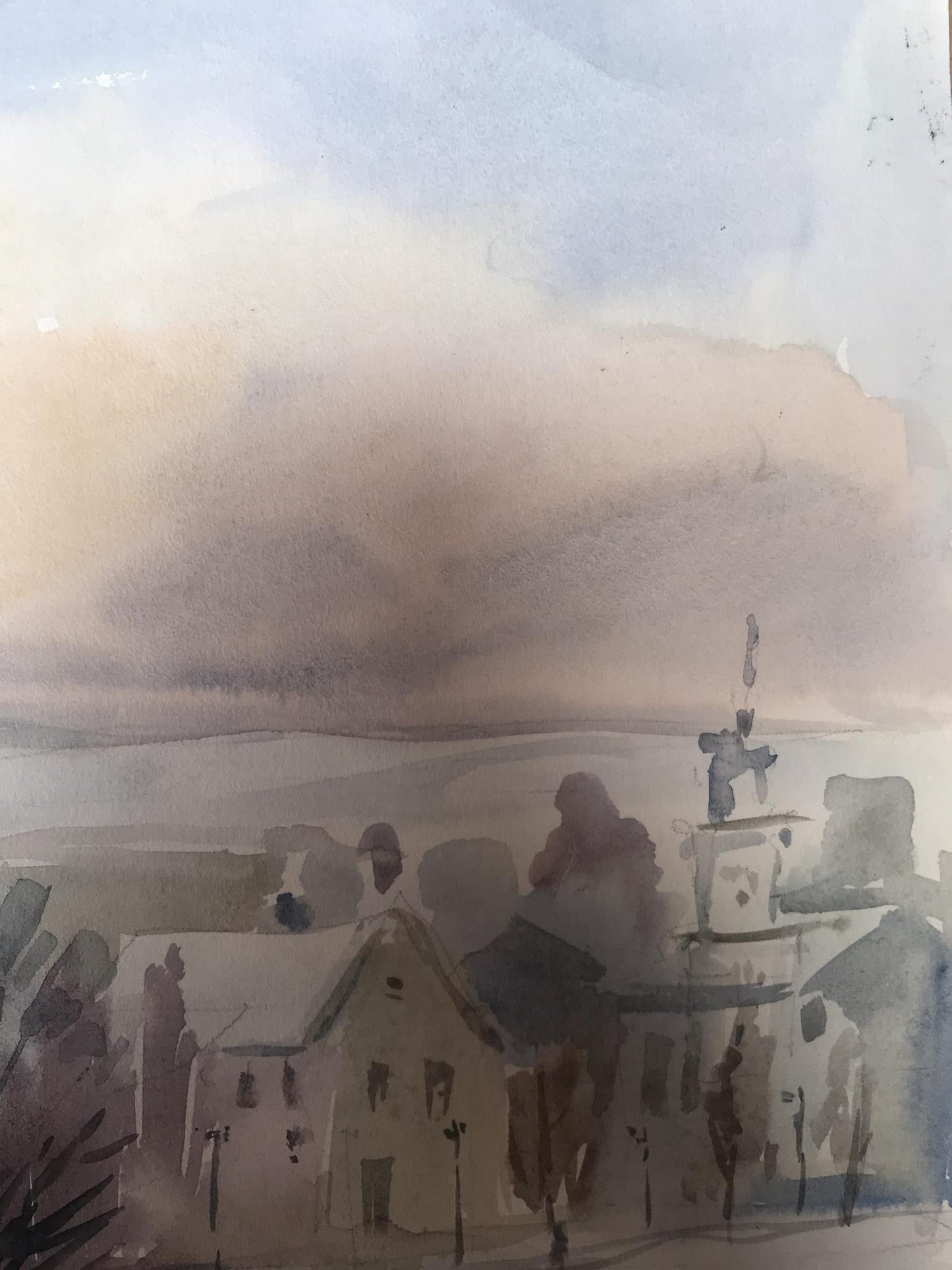 Watercolor painting Winter in the city Unknown artist