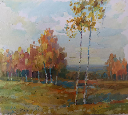Oil painting Golden forest landscape Unknown artist