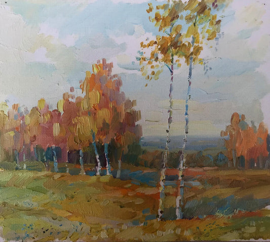 Oil painting Golden forest landscape Unknown artist