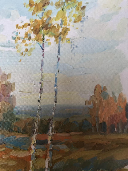 Oil painting Golden forest landscape Unknown artist