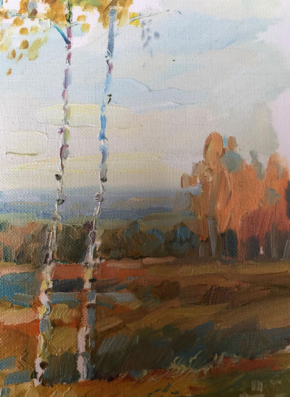 Oil painting Golden forest landscape Unknown artist