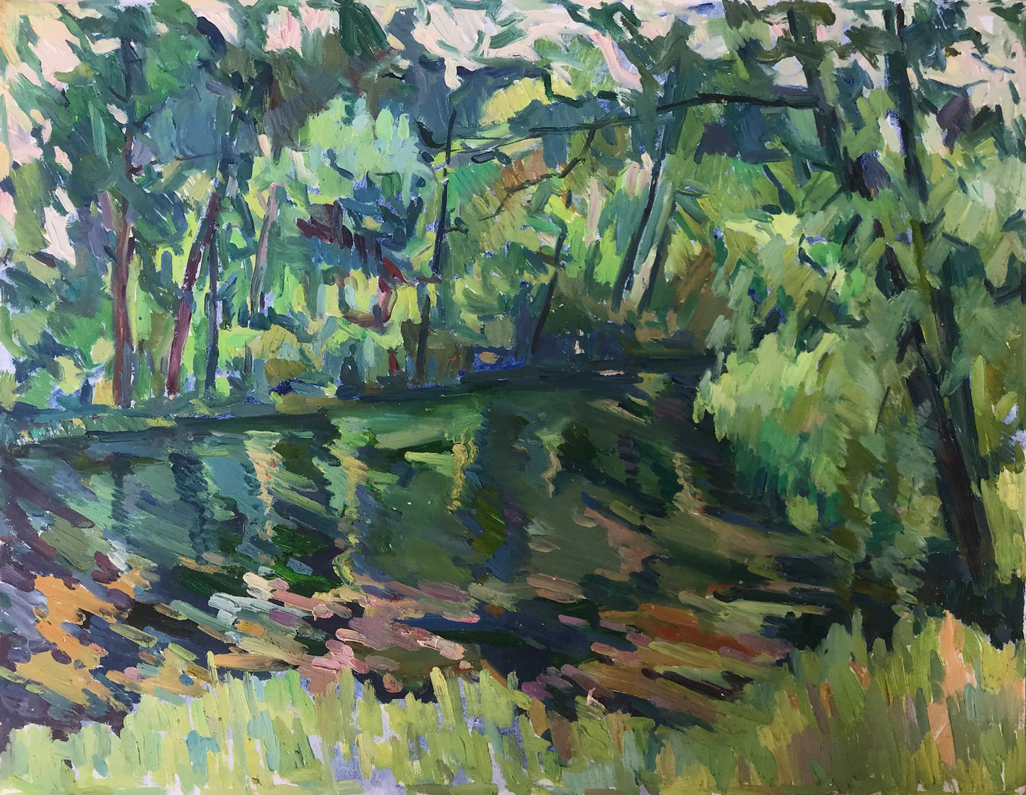 Oil painting River in the forest Peter Dobrev