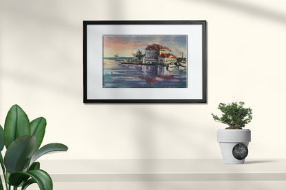 Oil painting Cottage by the river Unknown artist