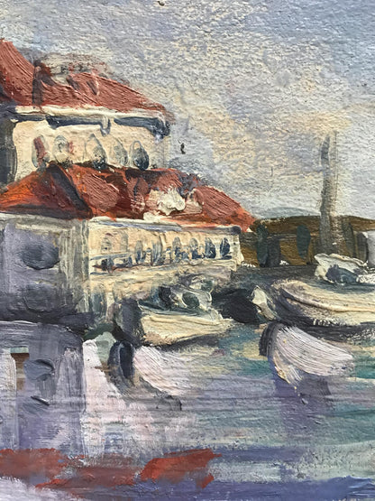 Oil painting Cottage by the river Unknown artist