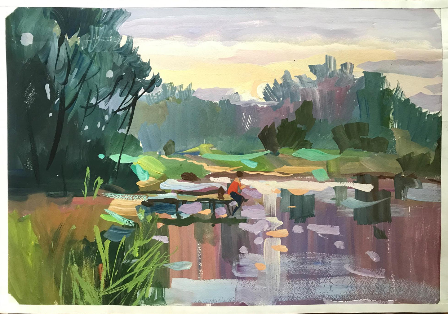 Oil painting By the pond Unknown artist