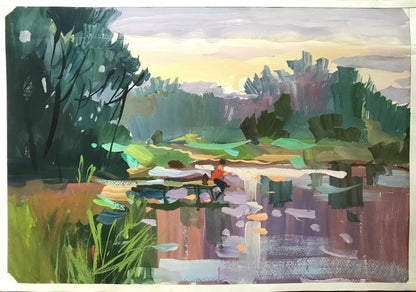 Oil painting By the pond Unknown artist