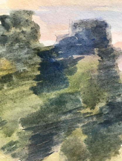 Watercolor painting City River 