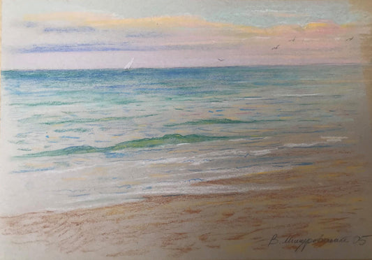 Pencils painting Dawn on the sea Myshurovsky Victor