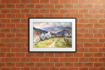 Watercolor painting House in the mountains Unknown artist