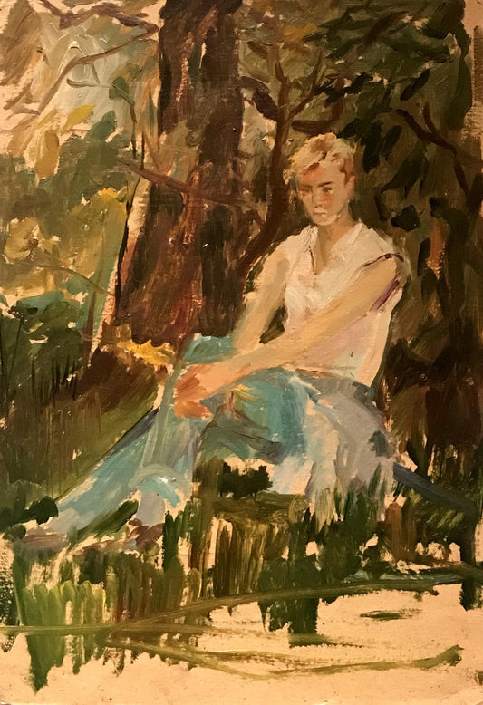 Oil painting Portrait of a guy in the forest Kabachenko R.
