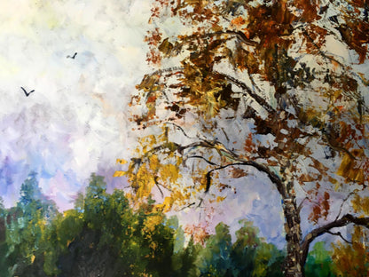 Oil painting Haystacks and forest Unknown artist