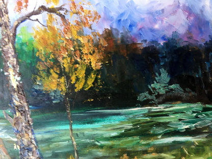 Oil painting Haystacks and forest Unknown artist