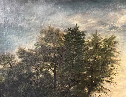 Oil painting House near the river European artist