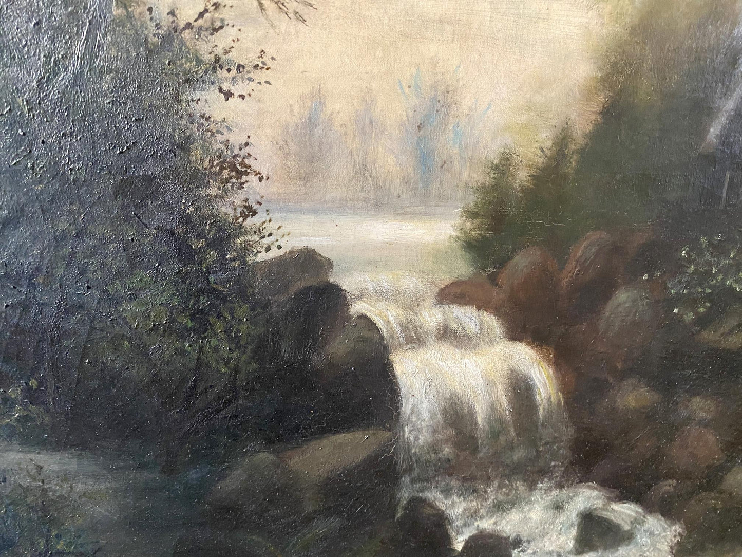 Oil painting House near the river European artist