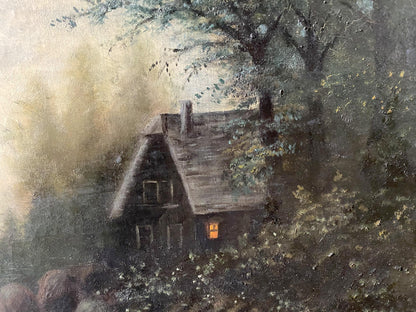 Oil painting House near the river European artist