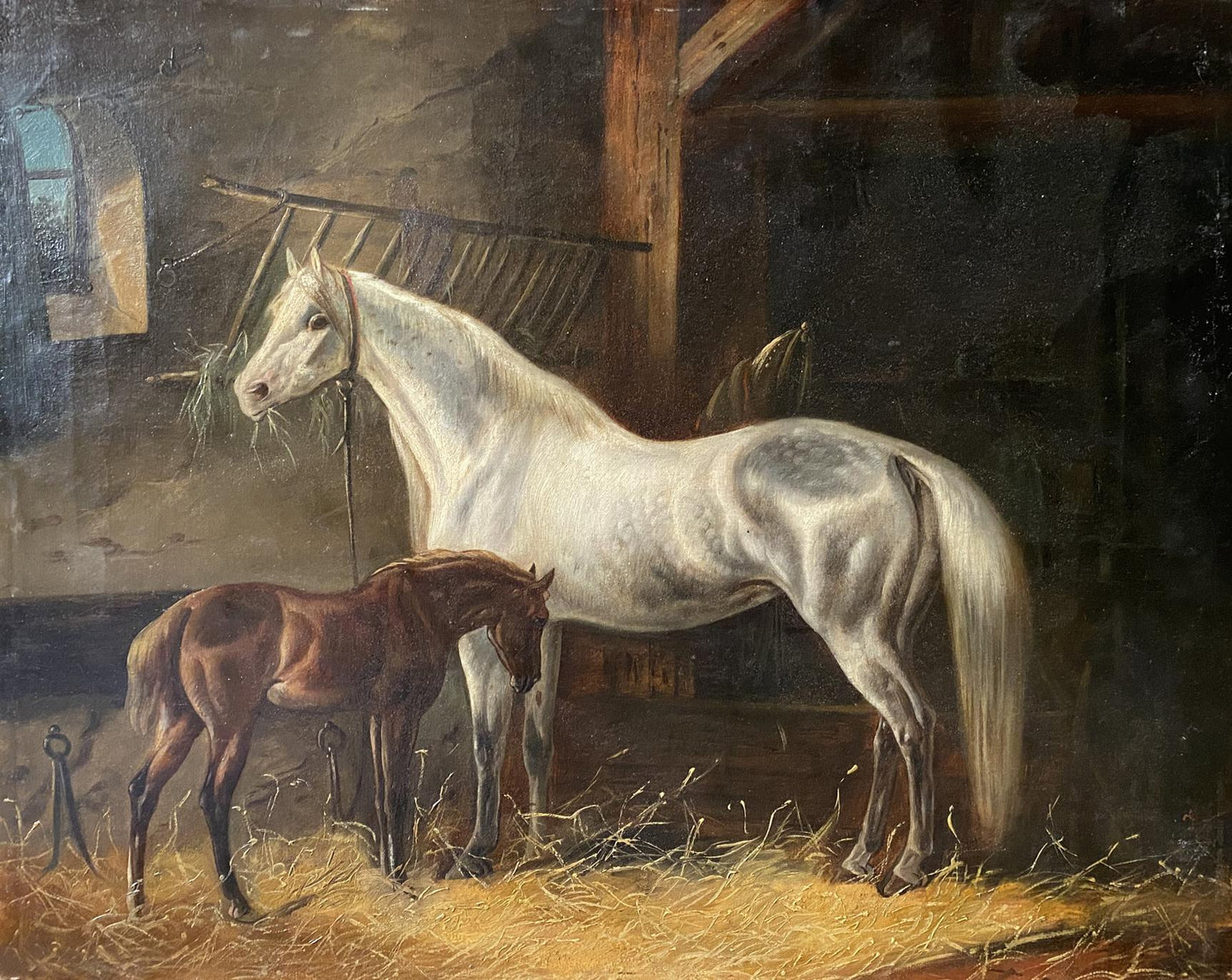 Oil painting Horses in the stall European artist