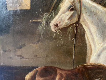 Oil painting Horses in the stall European artist