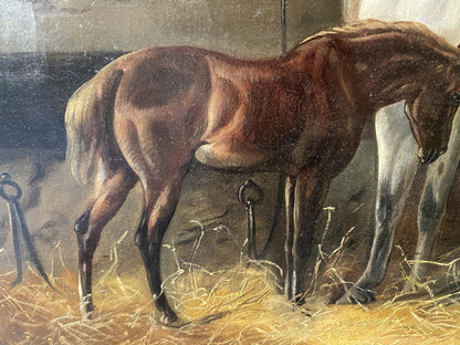Oil painting Horses in the stall European artist