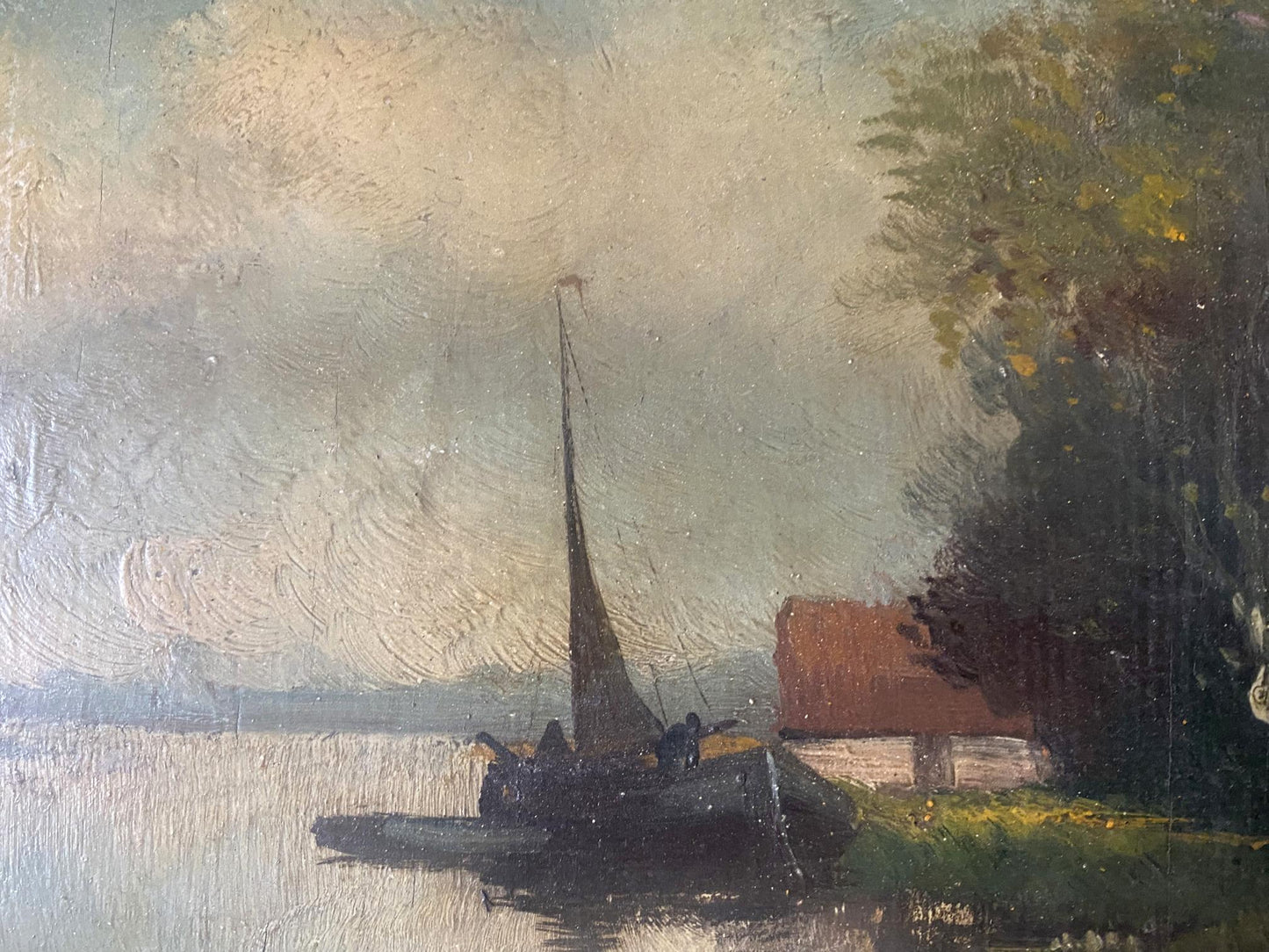 Oil painting River bank European artist