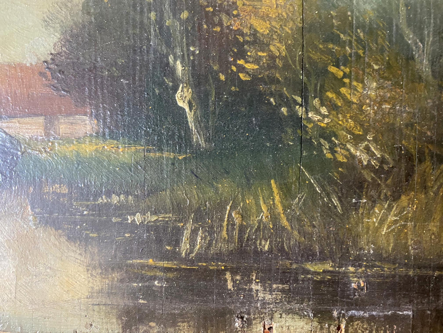 Oil painting River bank European artist