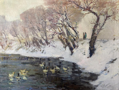 Oil painting Ducks in the lake Maksimenko Alexander Grigorievich