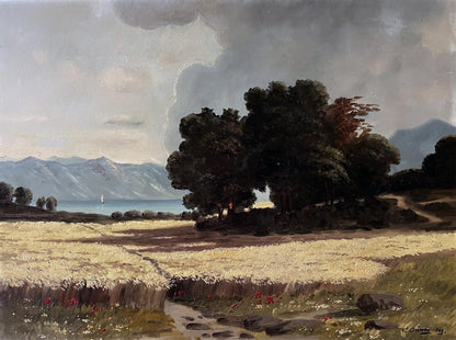 Oil painting Wheat field European artist