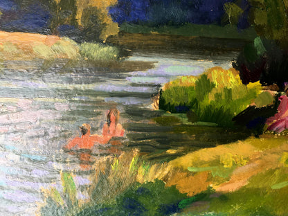 Oil painting Rest by the river Batrakov Vladimir Grigorievich