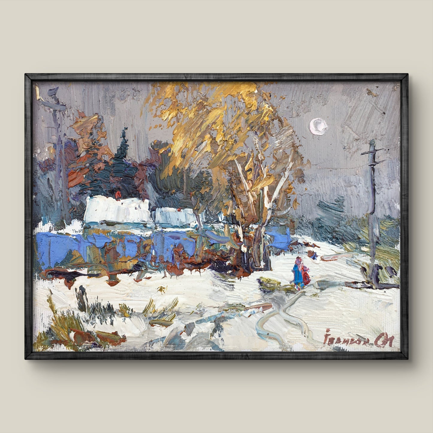 Oil painting Street in the snow Ivanyuk Alex