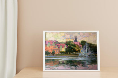 Oil painting City fountain Batrakov Vladimir Grigorievich