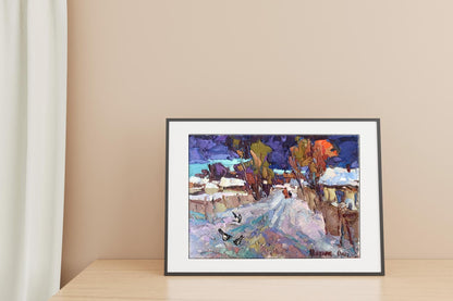 Oil painting evening street