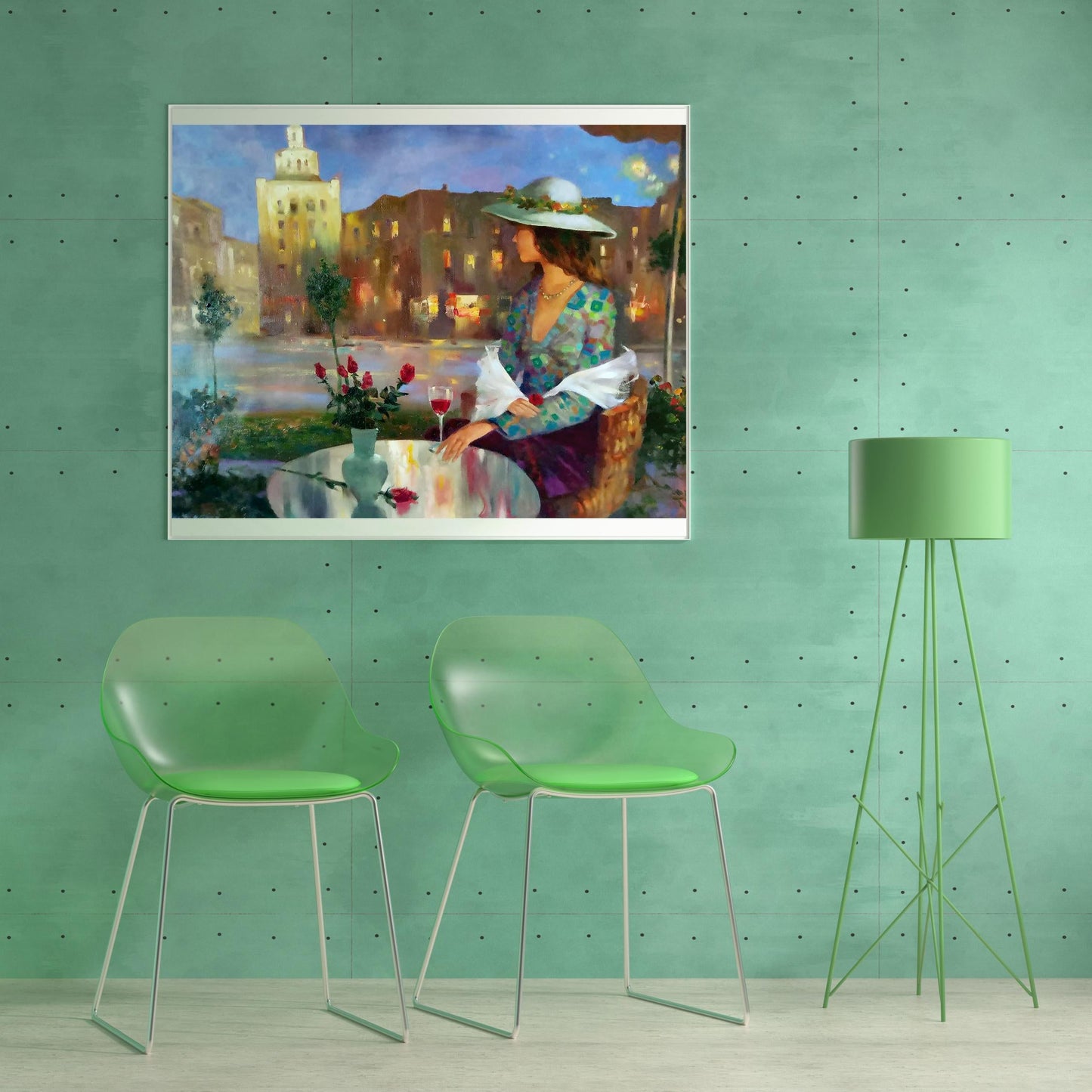 Oil painting Night city 