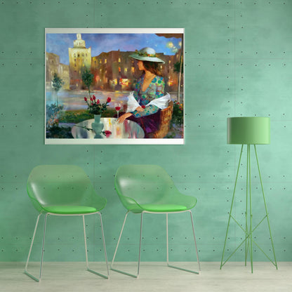 Oil painting Night city 