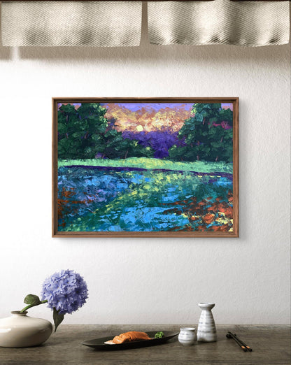 Oil painting Sunset behind the trees V. Zadorozhnya