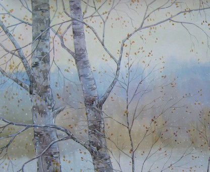 Watercolor painting Snow Nature Landscape Savenets Valery