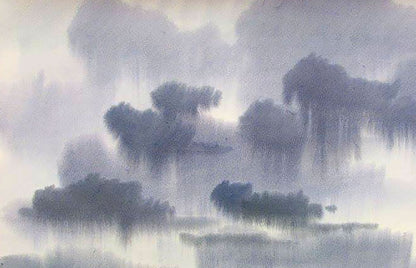 Watercolor painting Windy Nature Landscape Savenets Valery