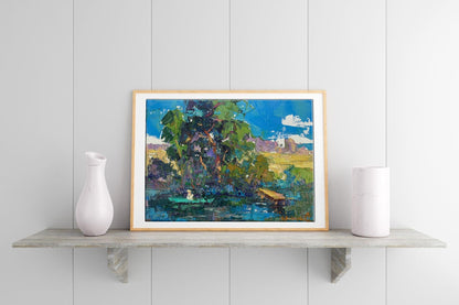 Oil painting Summer lake